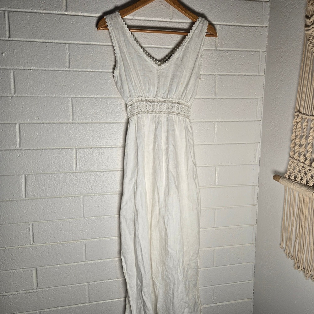 Terzo Millennio Womens Maxi Dress White Linen Crochet Lace Trim Italy M